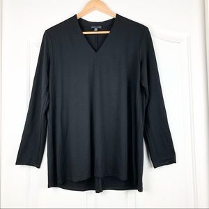 Eileen Fisher Black Long Sleeve V Neck Blouse